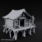 Skull-Posted Fetish-Hung Swamp Witch Hut Miniature for Dungeons and Dragons, Pathfinder or other TTRPGs