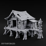 Skull-Posted Fetish-Hung Swamp Witch Hut Miniature for Dungeons and Dragons, Pathfinder or other TTRPGs