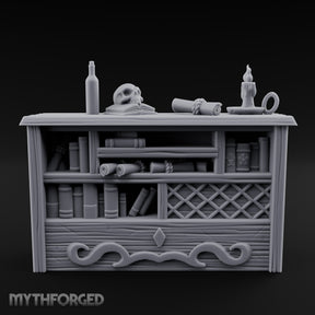 Skull-Rested Scroll-Cluttered Pirate Scholar's Bookcase