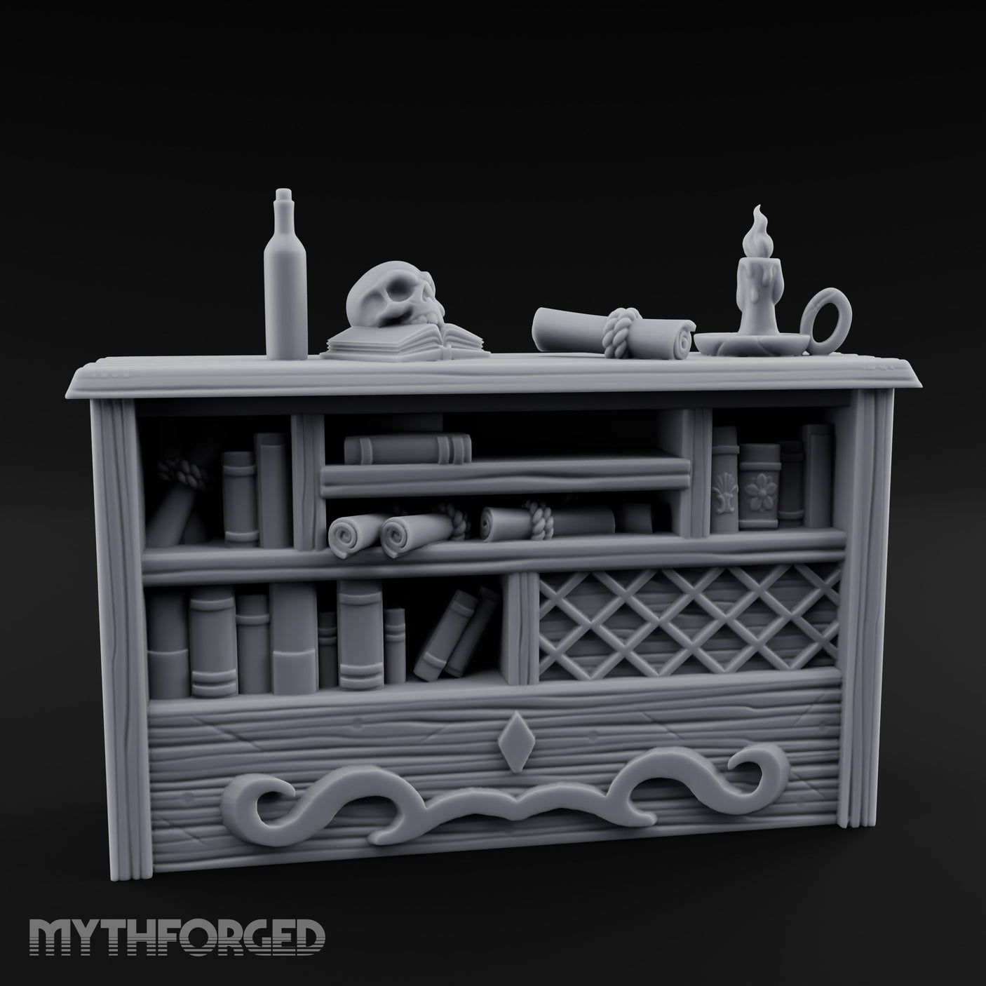 Skull-Rested Scroll-Cluttered Pirate Scholar's Bookcase gallery 1