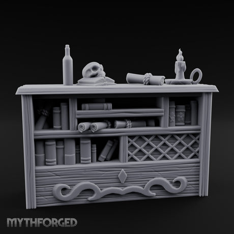Skull-Rested Scroll-Cluttered Pirate Scholar's Bookcase Miniature for Dungeons and Dragons, Pathfinder or other TTRPGs