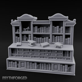 Skull-Shelved Drawer-Banked Scholar's Grand Library Cabinet Miniature for Dungeons and Dragons, Pathfinder or other TTRPGs