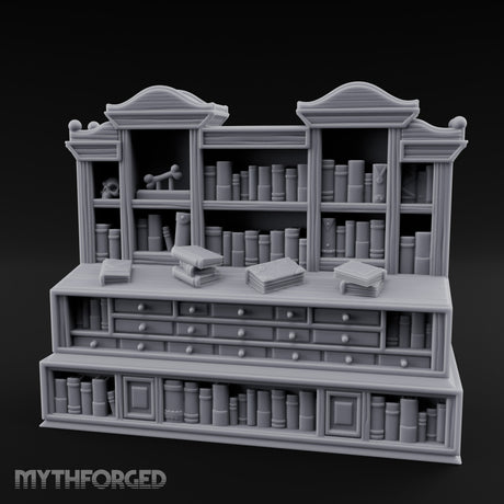 Skull-Shelved Drawer-Banked Scholar's Grand Library Cabinet Miniature for Dungeons and Dragons, Pathfinder or other TTRPGs
