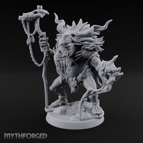 Skull Staff Raising Pig Orc Shaman Miniature for Dungeons and Dragons, Pathfinder or other TTRPGs