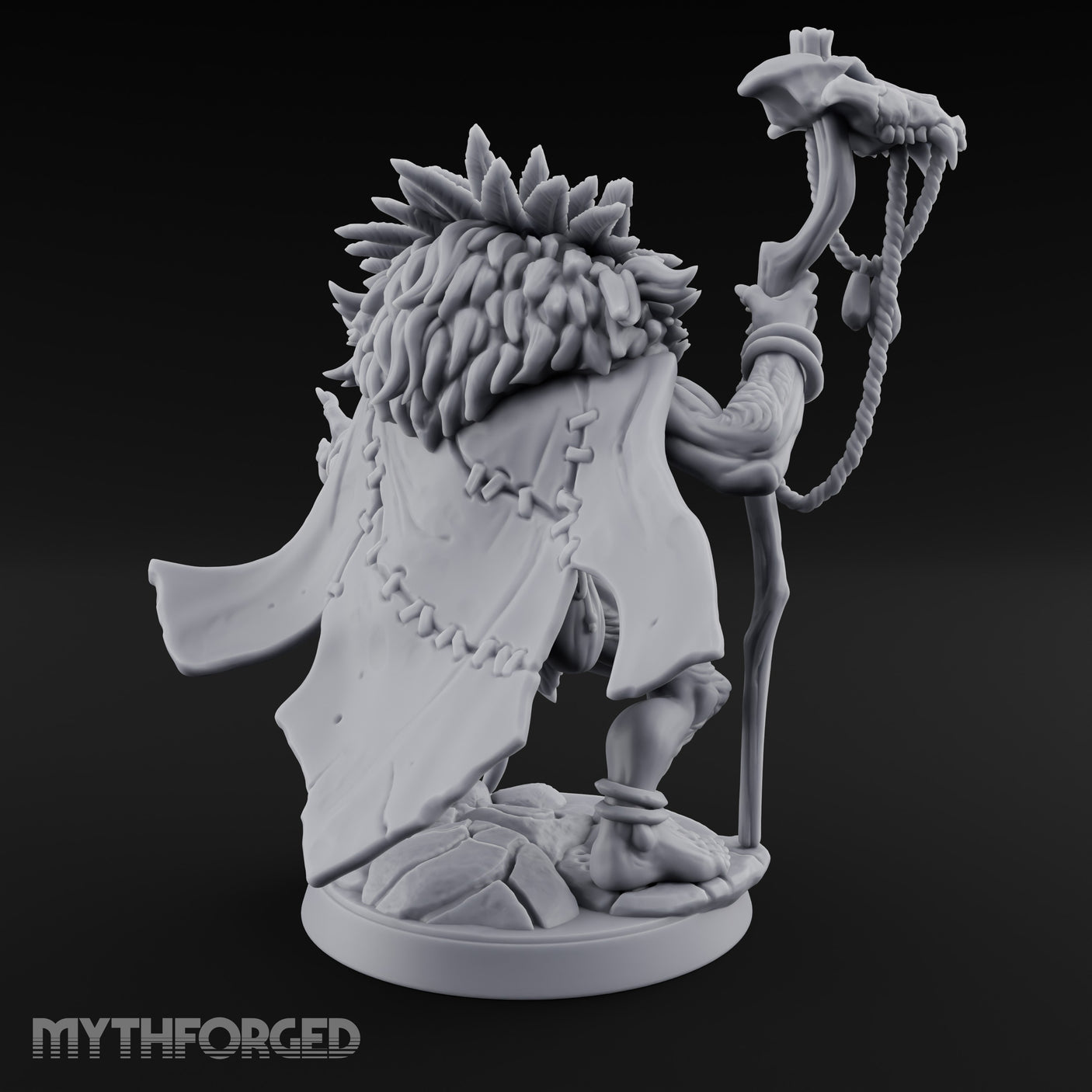 Skull Staff Raising Pig Orc Shaman Miniature for Dungeons and Dragons, Pathfinder or other TTRPGs