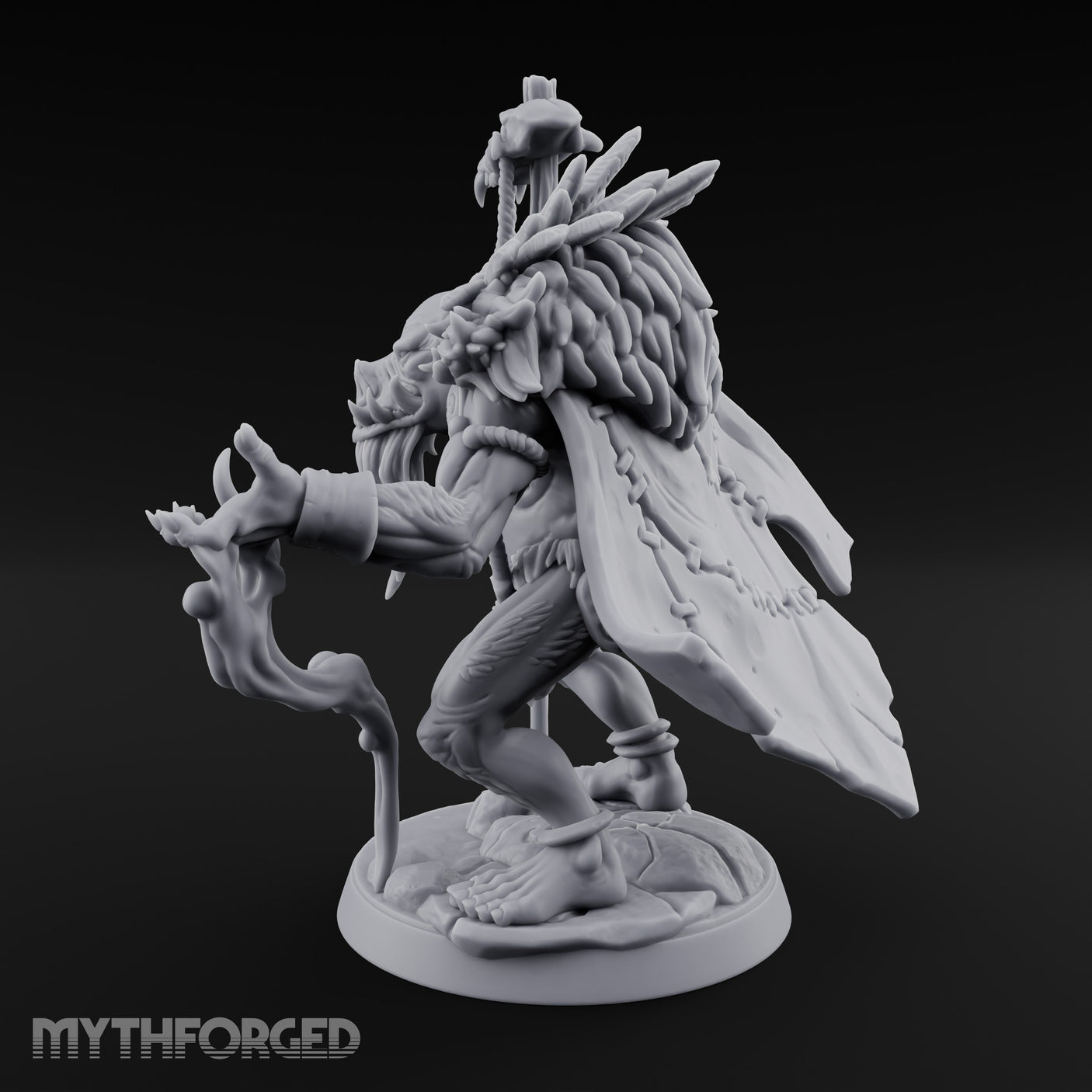 Skull Staff Raising Pig Orc Shaman Miniature for Dungeons and Dragons, Pathfinder or other TTRPGs