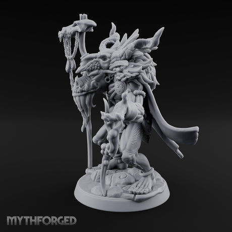 Skull Staff Raising Pig Orc Shaman Miniature for Dungeons and Dragons, Pathfinder or other TTRPGs