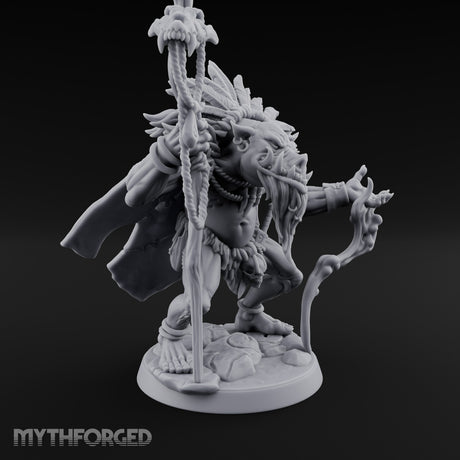 Skull Staff Raising Pig Orc Shaman Miniature for Dungeons and Dragons, Pathfinder or other TTRPGs