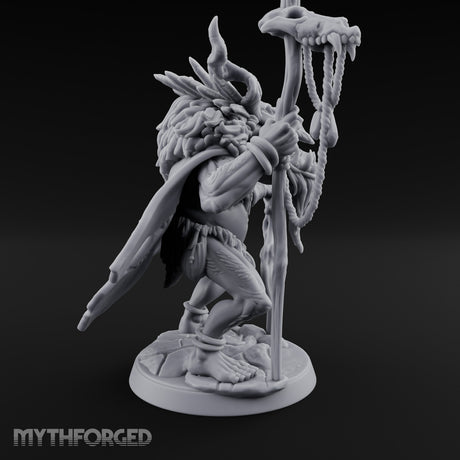 Skull Staff Raising Pig Orc Shaman Miniature for Dungeons and Dragons, Pathfinder or other TTRPGs
