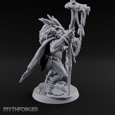 Skull Staff Raising Pig Orc Shaman Miniature for Dungeons and Dragons, Pathfinder or other TTRPGs