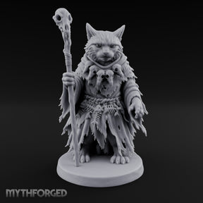Skull Staff Wielding Tabaxi Necromancer Miniature for Dungeons and Dragons, Pathfinder or other TTRPGs