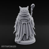Skull Staff Wielding Tabaxi Necromancer Miniature for Dungeons and Dragons, Pathfinder or other TTRPGs