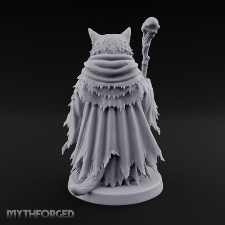 Skull Staff Wielding Tabaxi Necromancer Miniature for Dungeons and Dragons, Pathfinder or other TTRPGs
