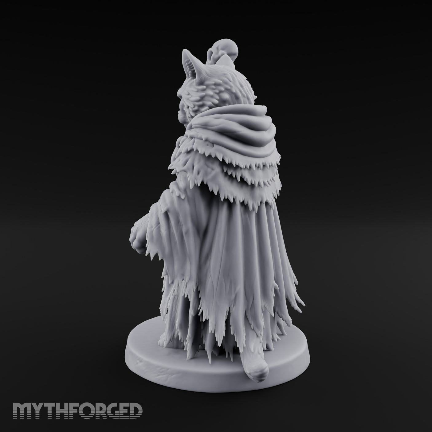 Skull Staff Wielding Tabaxi Necromancer Miniature for Dungeons and Dragons, Pathfinder or other TTRPGs