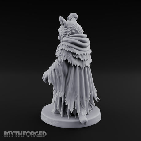 Skull Staff Wielding Tabaxi Necromancer Miniature for Dungeons and Dragons, Pathfinder or other TTRPGs