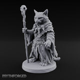 Skull Staff Wielding Tabaxi Necromancer Miniature for Dungeons and Dragons, Pathfinder or other TTRPGs