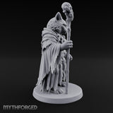 Skull Staff Wielding Tabaxi Necromancer Miniature for Dungeons and Dragons, Pathfinder or other TTRPGs