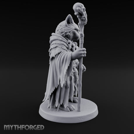 Skull Staff Wielding Tabaxi Necromancer Miniature for Dungeons and Dragons, Pathfinder or other TTRPGs