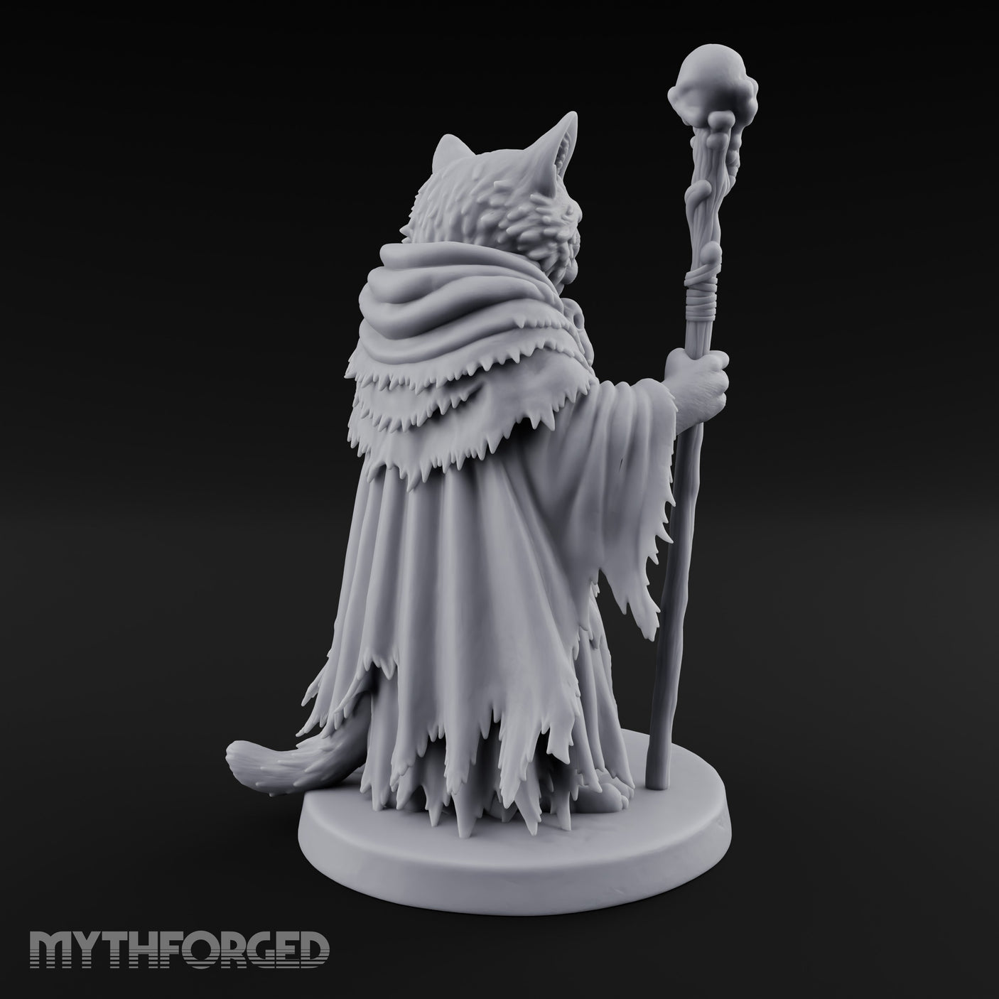Skull Staff Wielding Tabaxi Necromancer Miniature for Dungeons and Dragons, Pathfinder or other TTRPGs
