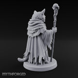 Skull Staff Wielding Tabaxi Necromancer Miniature for Dungeons and Dragons, Pathfinder or other TTRPGs