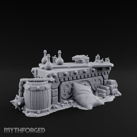 Skull-Strewn Potion-Cluttered Alchemist Workbench Miniature for Dungeons and Dragons, Pathfinder or other TTRPGs