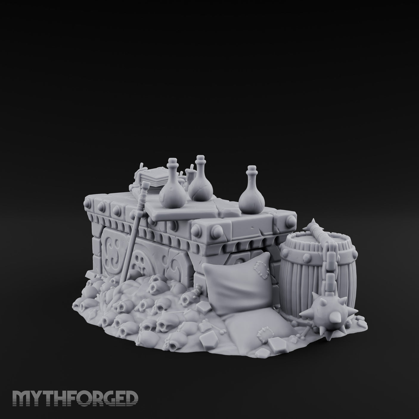 Skull-Strewn Potion-Cluttered Alchemist Workbench Miniature for Dungeons and Dragons, Pathfinder or other TTRPGs