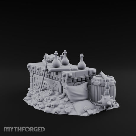 Skull-Strewn Potion-Cluttered Alchemist Workbench Miniature for Dungeons and Dragons, Pathfinder or other TTRPGs