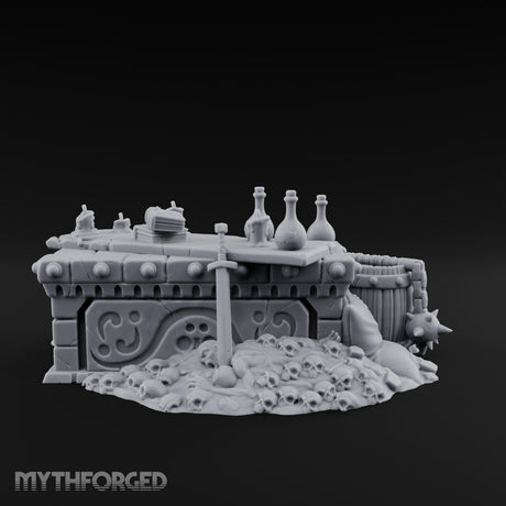 Skull-Strewn Potion-Cluttered Alchemist Workbench Miniature for Dungeons and Dragons, Pathfinder or other TTRPGs