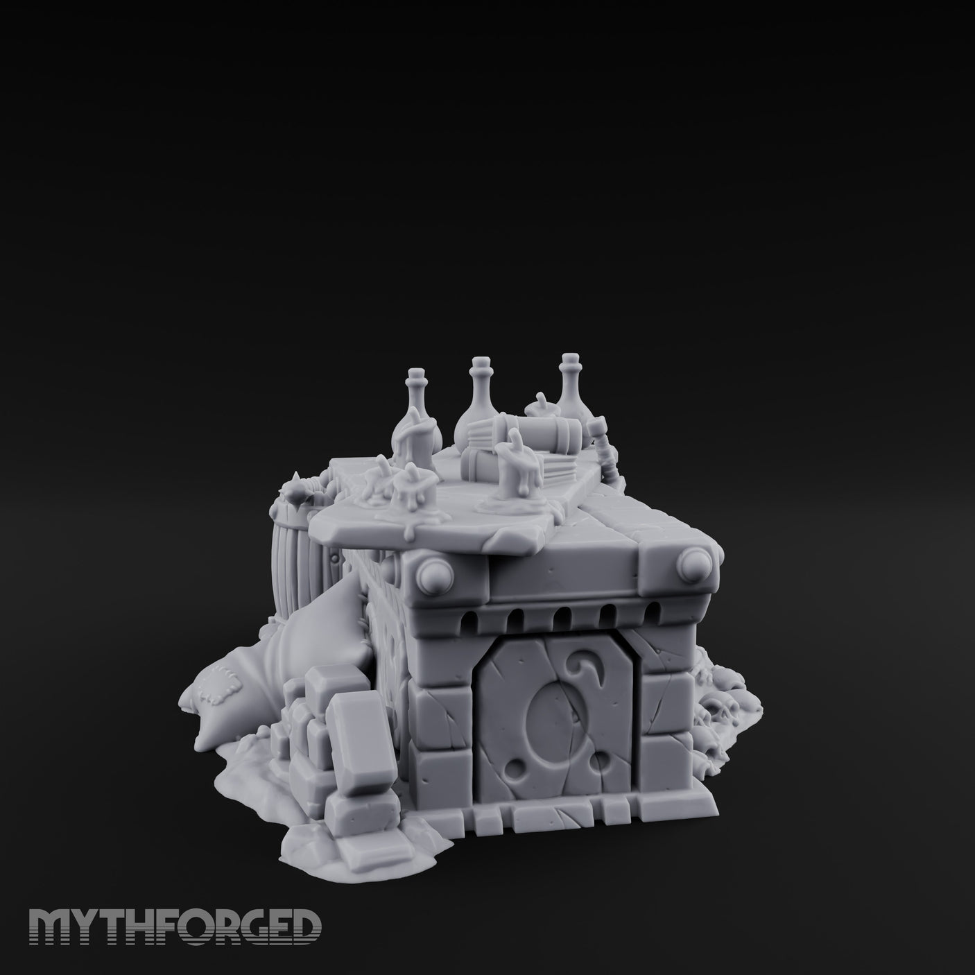 Skull-Strewn Potion-Cluttered Alchemist Workbench Miniature for Dungeons and Dragons, Pathfinder or other TTRPGs