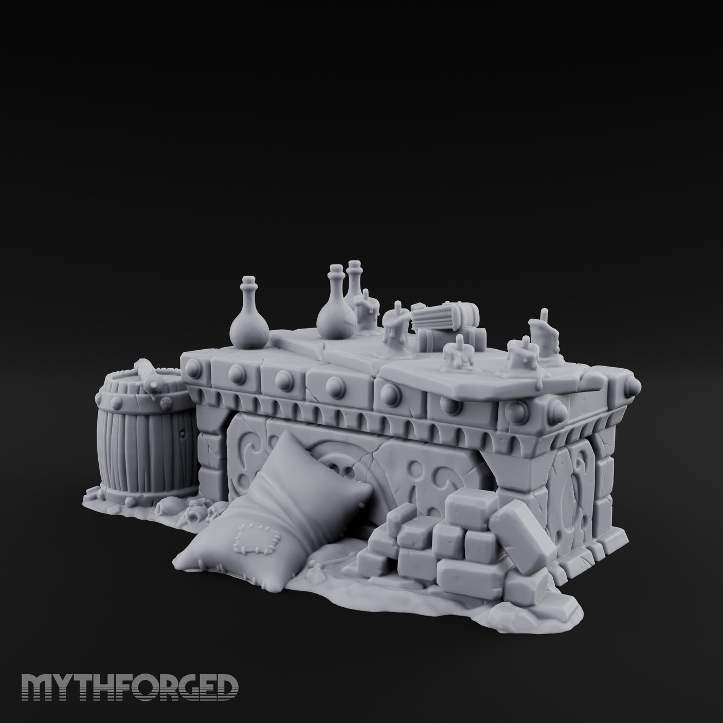 Skull-Strewn Potion-Cluttered Alchemist Workbench Miniature for Dungeons and Dragons, Pathfinder or other TTRPGs
