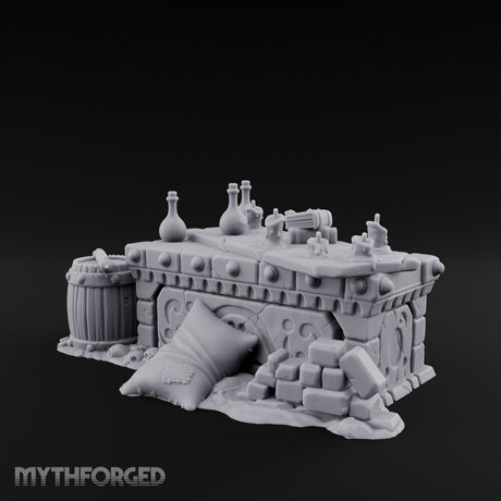 Skull-Strewn Potion-Cluttered Alchemist Workbench Miniature for Dungeons and Dragons, Pathfinder or other TTRPGs