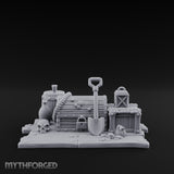Skull-Strewn Shovel-Propped Locked Chest Hoard Scene Miniature for Dungeons and Dragons, Pathfinder or other TTRPGs