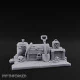 Skull-Strewn Shovel-Propped Locked Chest Hoard Scene Miniature for Dungeons and Dragons, Pathfinder or other TTRPGs