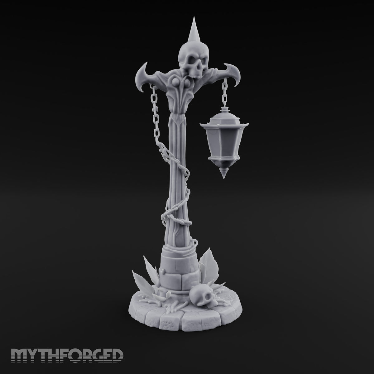 Skull-Topped Chain-Wrapped Necromantic Street Lamp Post Miniature for Dungeons and Dragons, Pathfinder or other TTRPGs