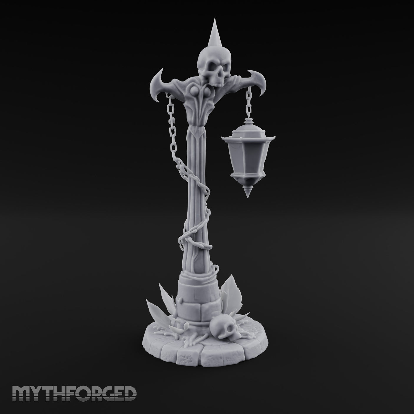Skull-Topped Chain-Wrapped Necromantic Street Lamp Post Miniature for Dungeons and Dragons, Pathfinder or other TTRPGs