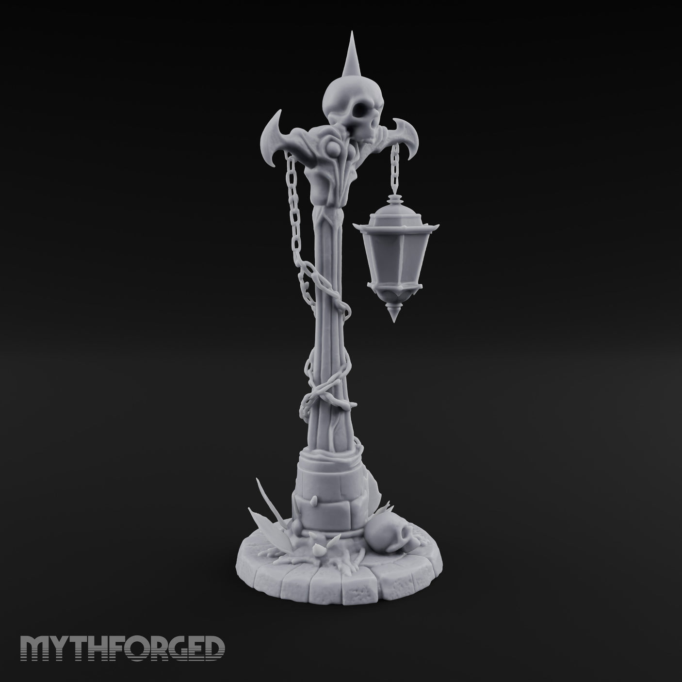 Skull-Topped Chain-Wrapped Necromantic Street Lamp Post Miniature for Dungeons and Dragons, Pathfinder or other TTRPGs