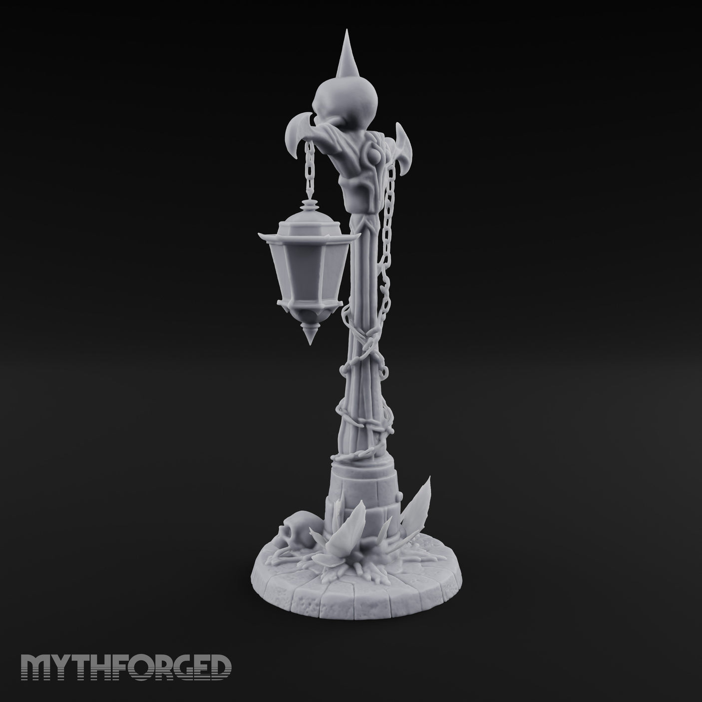 Skull-Topped Chain-Wrapped Necromantic Street Lamp Post Miniature for Dungeons and Dragons, Pathfinder or other TTRPGs