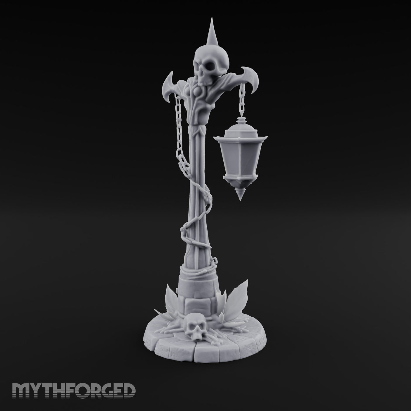 Skull-Topped Chain-Wrapped Necromantic Street Lamp Post Miniature for Dungeons and Dragons, Pathfinder or other TTRPGs