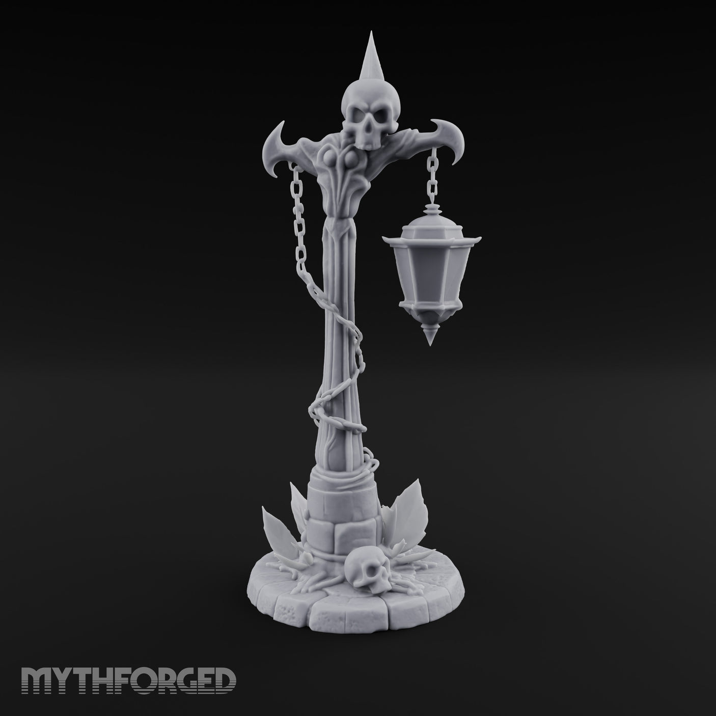 Skull-Topped Chain-Wrapped Necromantic Street Lamp Post Miniature for Dungeons and Dragons, Pathfinder or other TTRPGs