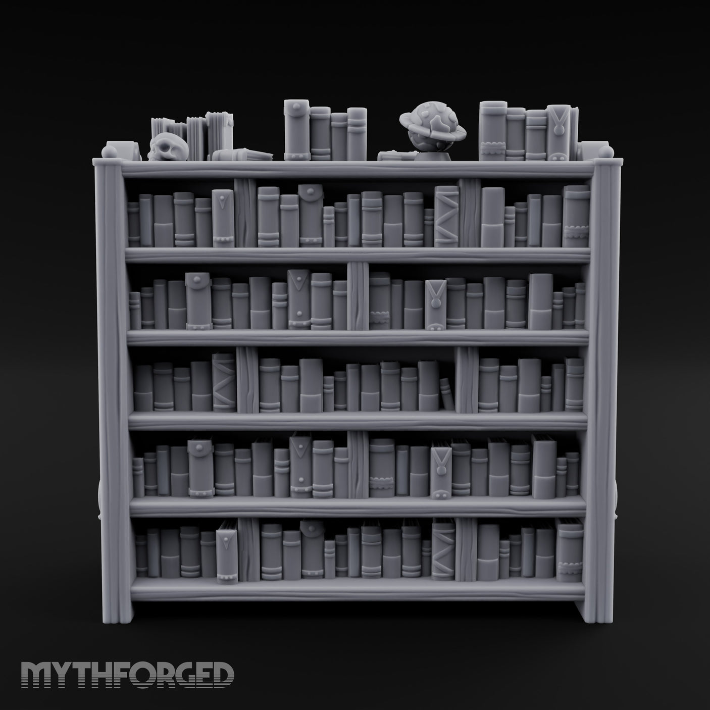 Skull-Topped Globe-Dressed Scholar's Library Bookshelf Miniature for Dungeons and Dragons, Pathfinder or other TTRPGs