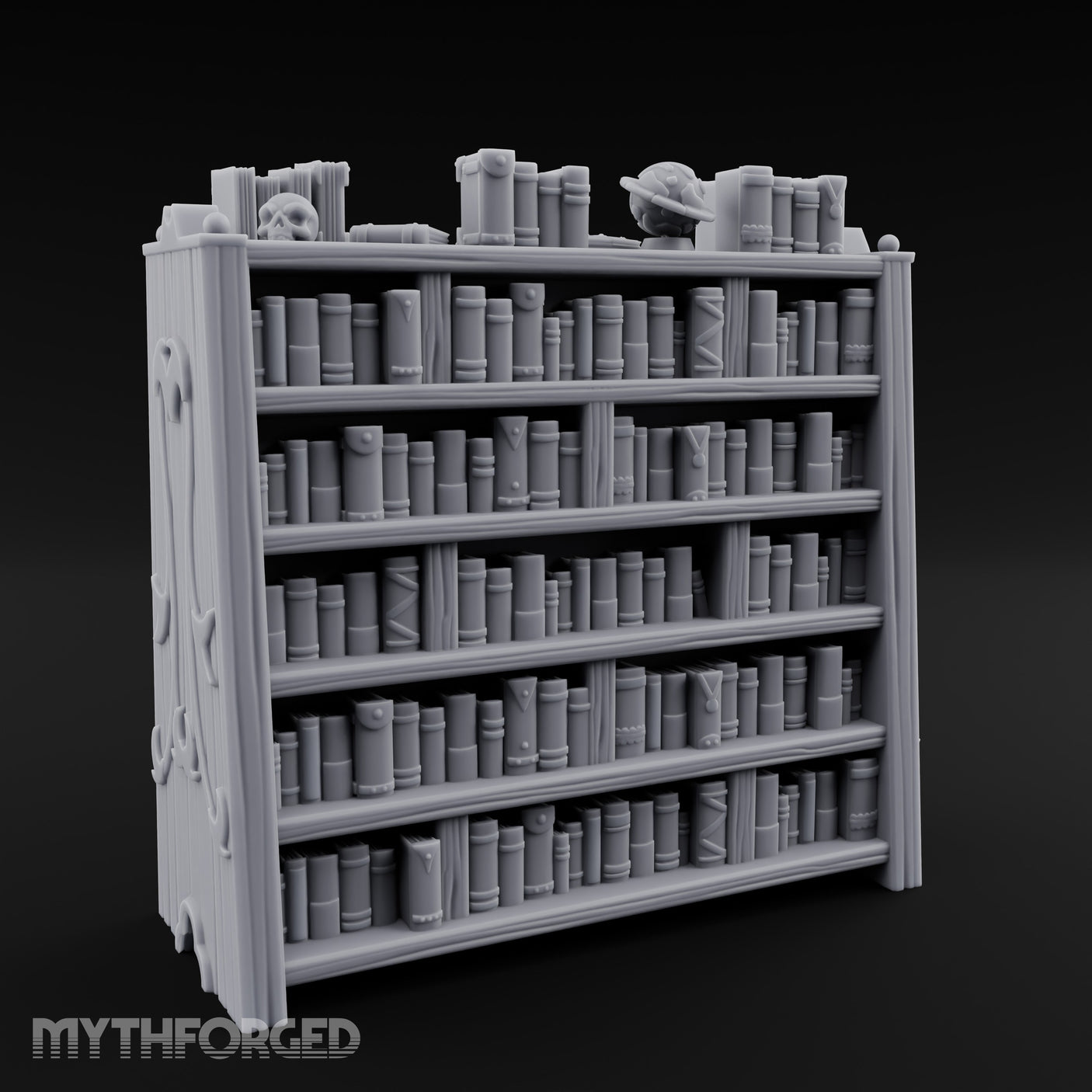 Skull-Topped Globe-Dressed Scholar's Library Bookshelf Miniature for Dungeons and Dragons, Pathfinder or other TTRPGs