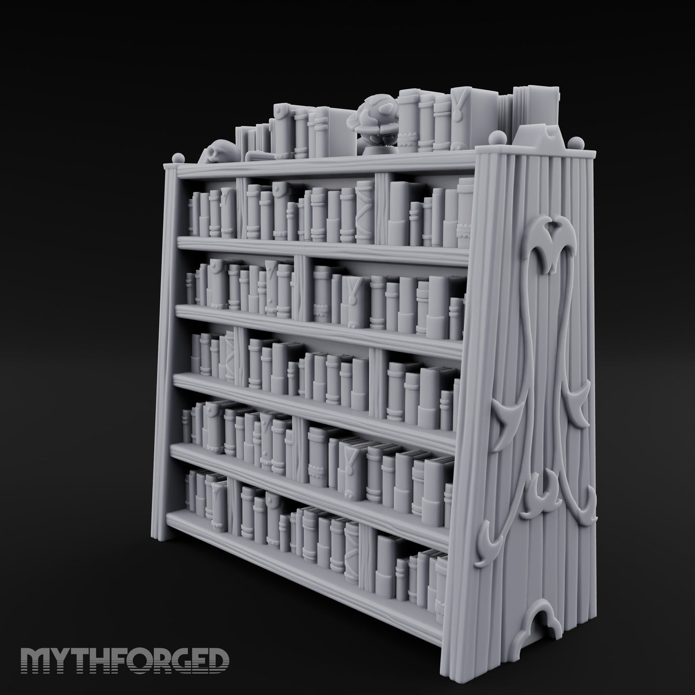 Skull-Topped Globe-Dressed Scholar's Library Bookshelf Miniature for Dungeons and Dragons, Pathfinder or other TTRPGs
