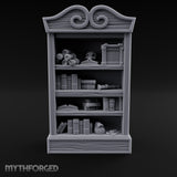 Skull-Topped Scroll-Laden Pirate Bookshelf