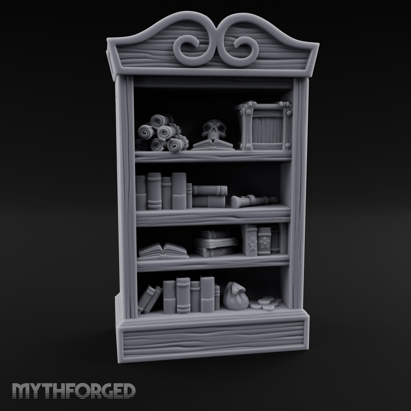 Skull-Topped Scroll-Laden Pirate Bookshelf gallery 1