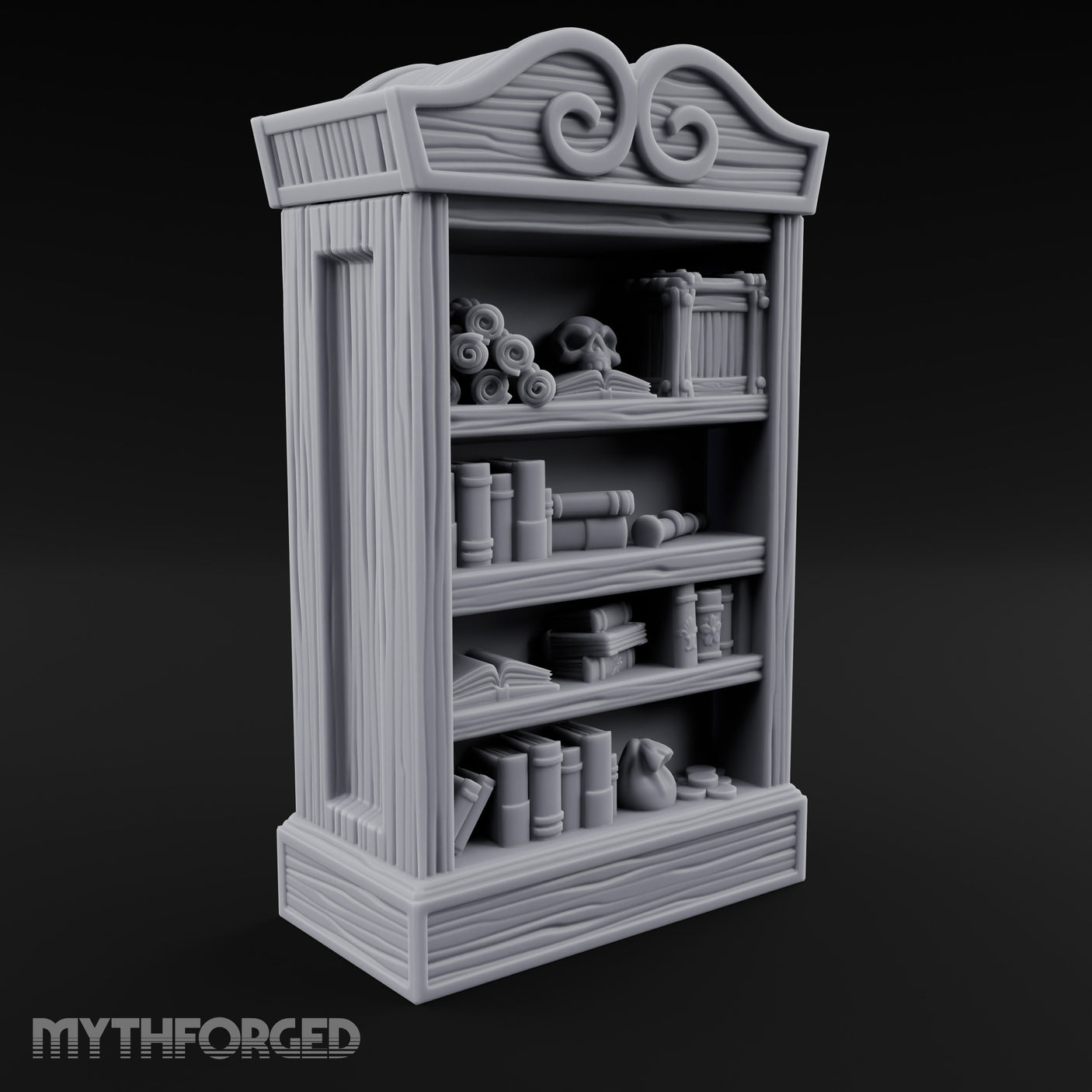 Skull-Topped Scroll-Laden Pirate Bookshelf gallery 2