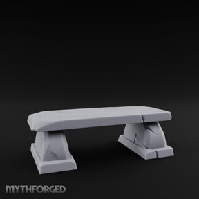 Slab-Topped Pedestal-Footed Stone Garden Bench