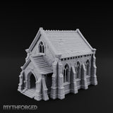 Slate-Roofed Gothic-Arched Stone Parish Church Miniature for Dungeons and Dragons, Pathfinder or other TTRPGs