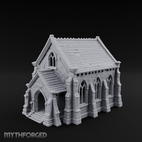 Slate-Roofed Gothic-Arched Stone Parish Church Miniature for Dungeons and Dragons, Pathfinder or other TTRPGs