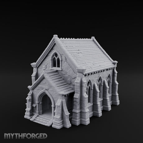 Slate-Roofed Gothic-Arched Stone Parish Church Miniature for Dungeons and Dragons, Pathfinder or other TTRPGs