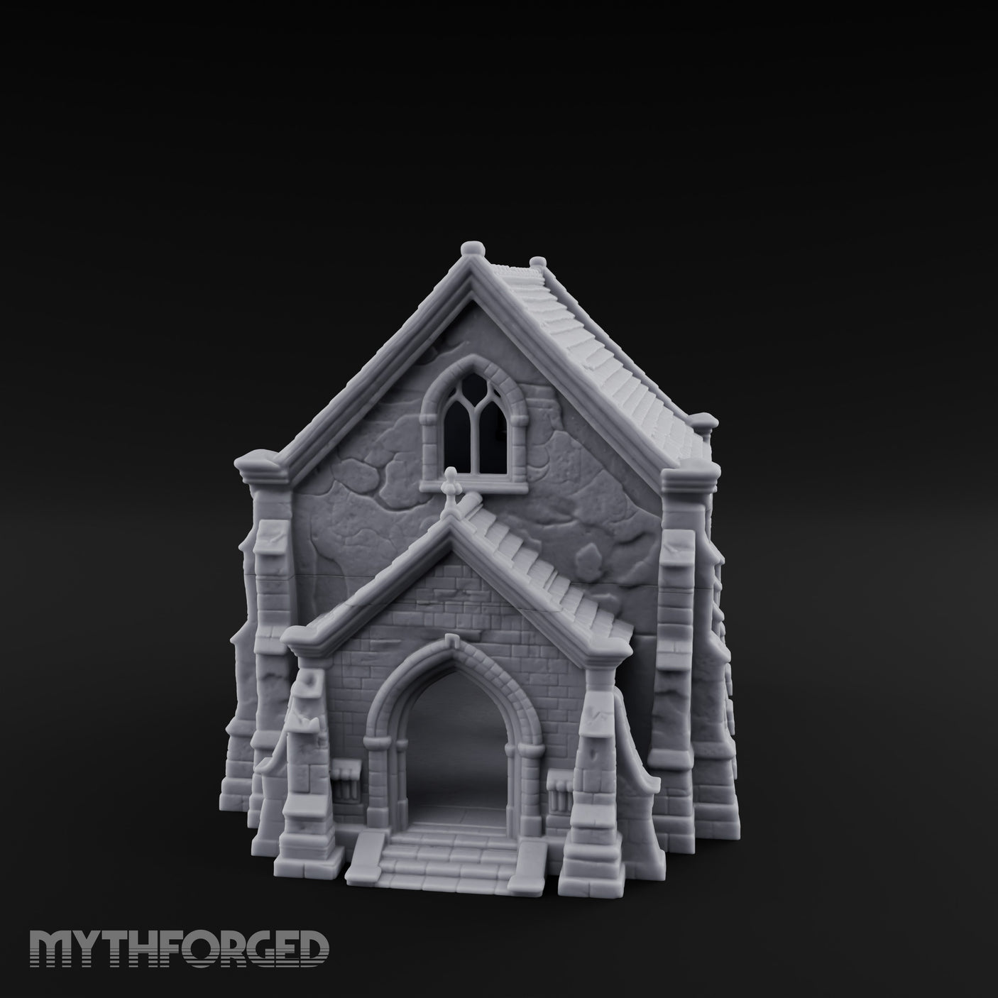 Slate-Roofed Gothic-Arched Stone Parish Church Miniature for Dungeons and Dragons, Pathfinder or other TTRPGs